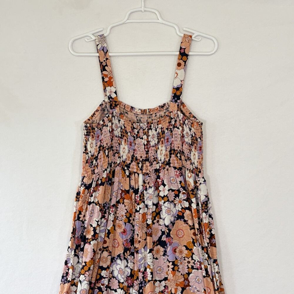 Women's Pink Floral Square Neck Smocked Sleeveless Wide-Leg Jumpsuit Size XL - Picture 5 of 10